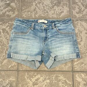 Levi's Shorty Short Jeans Blue Juniors Size 14 four Pockets Zipper 3" MINT